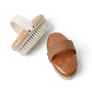 Brosse corporelle sèche en crin de cheval naturel avec manche en bois, brosse exfoliante <span class=keywords><strong>pour</strong></span> la douche, <span class=keywords><strong>pour</strong></span> le drainage lymphatique, la réduction de la <span class=keywords><strong>cellulite</strong></span>, le massage de la peau - Product Image 1