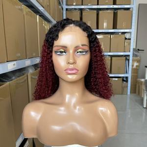 Perruque <span class=keywords><strong>courte</strong></span> bouclée 12A avec <span class=keywords><strong>frange</strong></span> en dentelle, densité 180%, double couche, boucles féériques effilées, perruque bob frontale en dentelle (pour femme) - Product Image 4