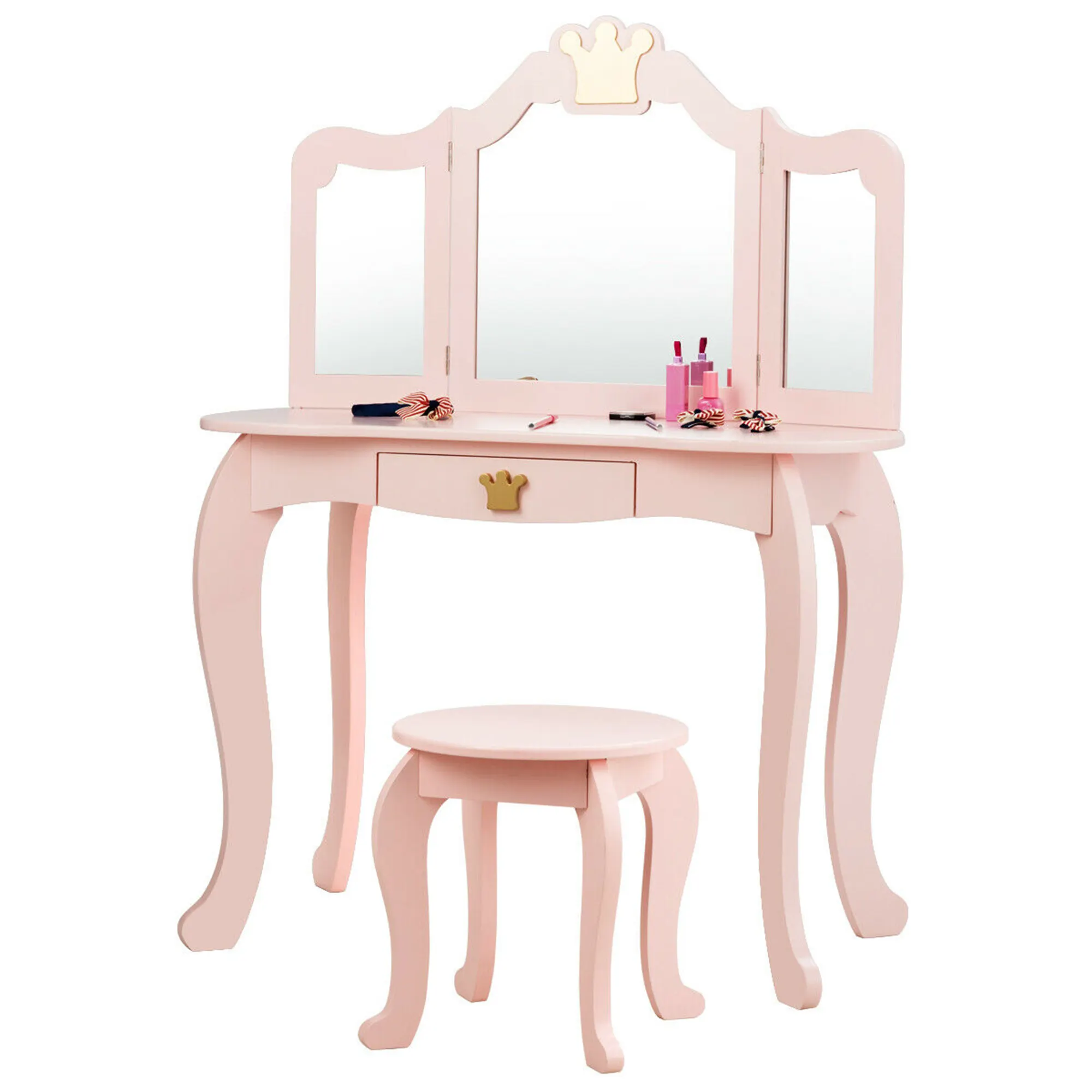 Table de maquillage en bois rose pour enfants, 1 pièce, cosmétique de princesse française,