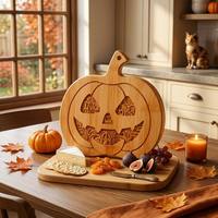 Groothandel Halloween Pompoen Bamboe Snijplank Hol Gesneden Jack O'Lantern Charcuterie Schaal voor Feestdecoratie
