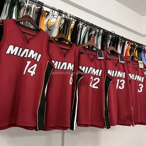 Stok tersedia musim 2023 jaring cepat kering seragam bola Basket Nbaing tekanan panas Miami pemuda pria kaus Basket