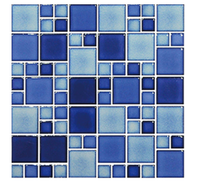 Carrelage de piscine en mosaïque cristal de couleur bleue, haute qualité, 300x300mm, à mosaïque fine, bon prix