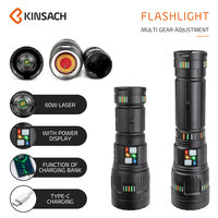 Linterna Láser Blanca de 60w con Enfoque Telescópico de Aleación de Aluminio KINSACH, Carga Tipo-C, 4 Baterías 181350, Gran Oferta