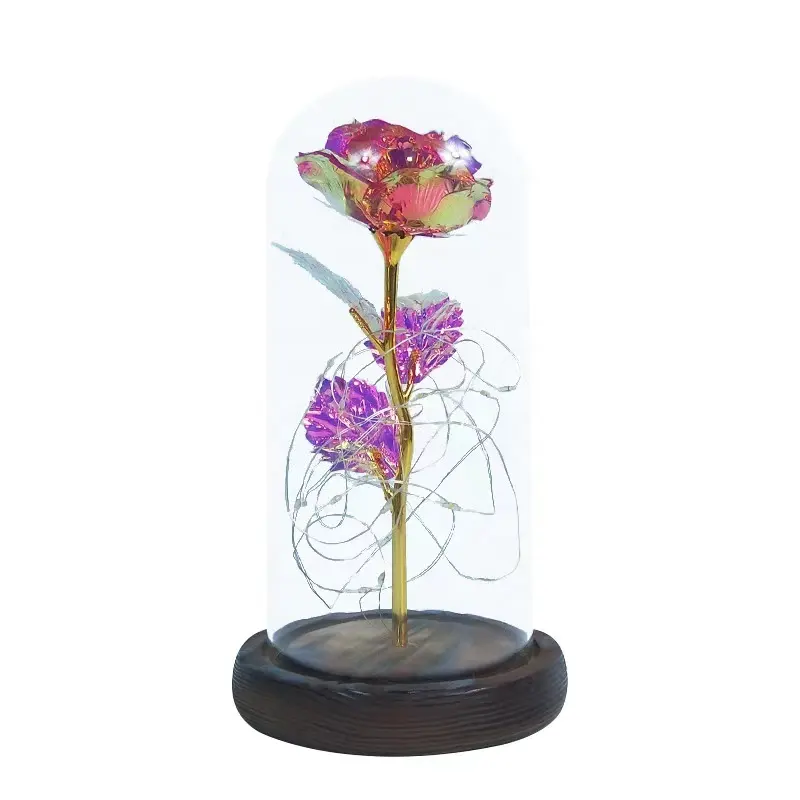 Hot Sale Valentinstag Geschenke verzaubert Golden Rose Led Lampe 24 Karat Goldfolie Rose in Glaskuppel dekorative Blumen mit Lichtern
