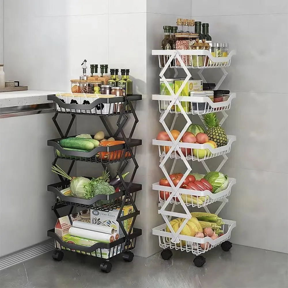 Cestas de almacenamiento de frutas y verduras giratorias multicapa tipo suelo Estante de almacenamiento de cocina de 4 niveles Metal
