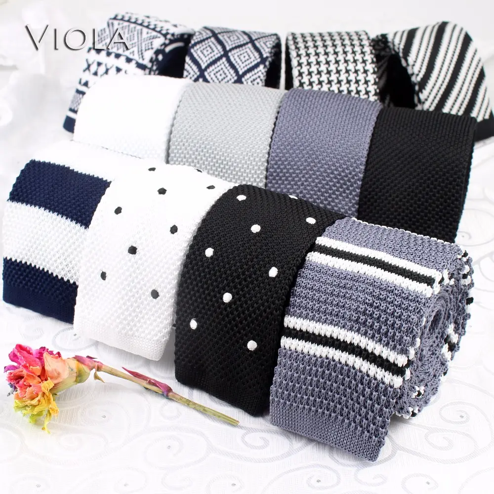 Knit Necktie Striped Solid Dot Weave Skinny Tie White Grey Black Navy Blue Narrow For Men Tuxedo Suit Gift Fashion Accessory