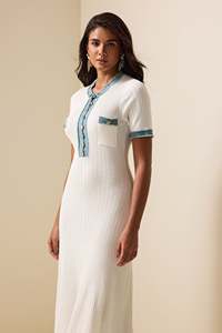 Đầm maxi ôm sát dáng chữ A thanh lịch dành cho nữ, kiểu dáng đơn giản, thanh lịch, mùa xuân, tay ngắn, chất liệu len dệt kim. - Product Image 4