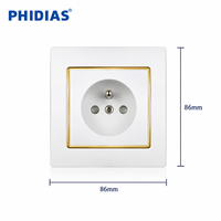 Prise murale standard européenne avec anneau doré, OEM ODM personnalisé, 86*86mm, laiton 0.6mm, 16A, certifié CE ISO, garantie 2 ans