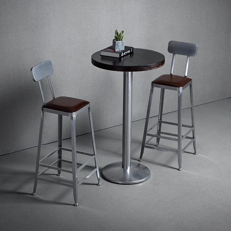 Industrieel Commercieel Café Bistro Stoelen En Tafel Zilver Metalen Frame Bar Meubelset Voor Restaurant En Bars