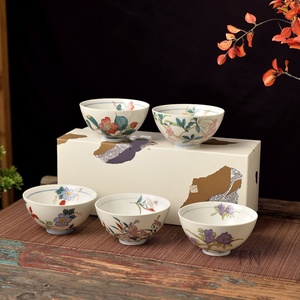 Tazón de Arroz de Cerámica con Base Alta, Estilo Lujoso para el Hogar, Marca Flower - Product Image 1