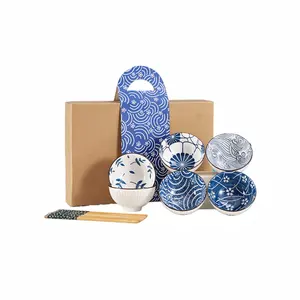 Speciale Aanbieding Groothandel 4.5Inch Japanse Keramische Komset Blauw En Wit Keramische Serveerschalen Met Aangepast Logo