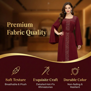 Burgundy Modest Maxi Dress for Women Beaded Party OEM - Product Image 2