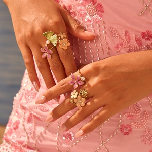 Summer Floral Open Statement <strong>Ring</strong> for Gifts Colorful Enamel Leaf <strong>Sunflower</strong> Daisy Stackable Adjustable <strong>Ring</strong> Jewelry for Girls - Product Image 1