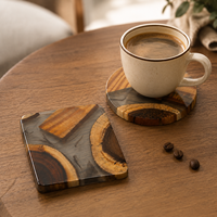 Ensemble de sous-verres en bois de pin naturel et résine, sous-verres ronds et carrés pour café, décoration de table à domicile, vente en gros