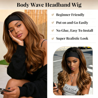Perruque bandeau sans colle, 22 pouces, ondulée, sans nœuds, longue et dégradée # 4 fibres brunes résistantes à la chaleur, prêtes à être expédiées en gros