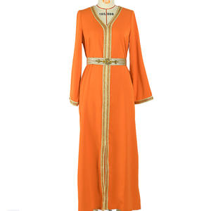 SIPO-Vestido largo musulmán de lujo para mujer, Abaya con cuentas tradicional personalizadas con diseño, mangas ajustadas, escote en V, cintura elástica - Product Image 5