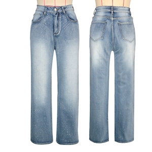 Jeans <span class=keywords><strong>Casual</strong></span> da <span class=keywords><strong>Donna</strong></span> dal Design <span class=keywords><strong>Chic</strong></span> 2026 con Strass, Pantaloni Dritti in Denim alla Moda - Product Image 5