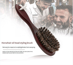 Blaireau de rasage en crin de cheval doux et naturel pour hommes, brosse de toilettage pour barbe avec manche <span class=keywords><strong>suspendu</strong></span> en <span class=keywords><strong>bois</strong></span> - Product Image 4