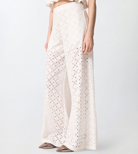 <span class=keywords><strong>Pantaloni</strong></span> Estivi Casual da Donna <span class=keywords><strong>con</strong></span> <span class=keywords><strong>Vita</strong></span> Elasticizzata e Design Ricamato Traforato, Stile Rilassato - Product Image 2