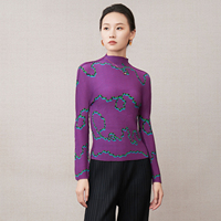 Haut plissé avant-gardiste à motif zigzag pour femme, élégante chemisier plissé côtelé 3D à manches longues et col montant, pièce maîtresse pour boutique