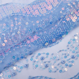 قماش دانتيل فاخر وأنيق مخصص للزفاف باللون الأزرق، 100% بوليستر شبكي، وزن متوسط 170 جرام/متر مربع، مطرز - Product Image 1