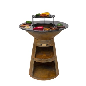 Foyer Extérieur Barbecue Plancha en Acier Corten avec Rangement Bois de Chauffage - Product Image 2