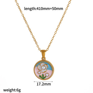 Collier de style peinture à l'huile florale, plaqué or 18 carats, pendentif en alliage de zinc, chaîne, bijou cadeau - Product Image 4