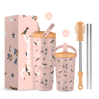 Gobelet à bière en acier inoxydable à Double paroi ODM 14oz 30oz, tasse de voyage isolée, tasse à café avec couvercle de poignée en paille et boîte de couleur de brosse