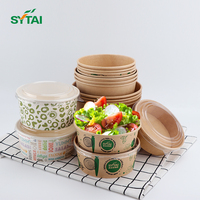 Bols en papier à emporter avec couvercles Récipients en carton pour salade kraft Assiettes jetables de fête imprimées Papier kraft