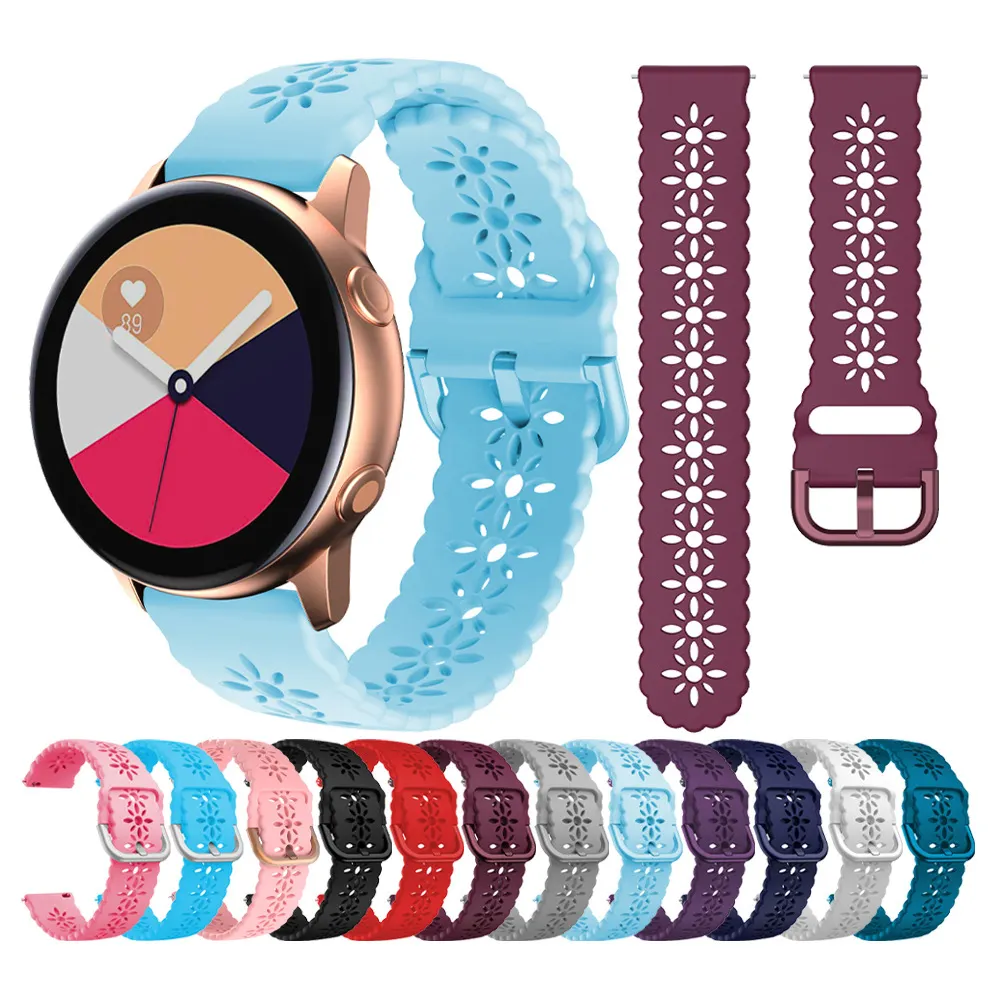 IVANHOE 20MM 22MM Plum Hollow Out Design Silicone Strap for Samsung Galaxy Active 2 Smart Watchband for Galaxy Watch 4