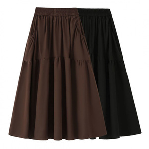 2025 falda de paraguas de verano de cintura alta de longitud media de mezclilla negra transpirable versátil estampado Digital Casual de gran tamaño para Natural - Product Image 4