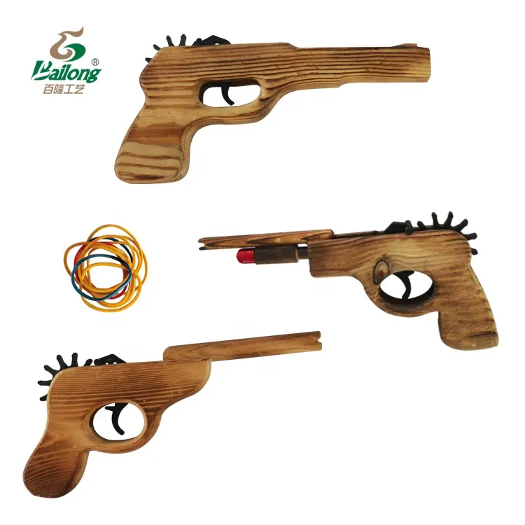 Pistolet en bois de pin, 3 pièces, cadeaux et souvenirs pour enfants, tir bracelet en caoutchouc, jouet