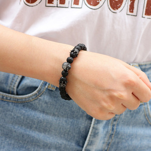 Bracelet Chakra en Pierre Volcanique avec Perles Couronne et Crâne, Or Noir, Or Rose, Bijoux de Yoga, Usage Quotidien - Product Image 5