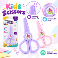 Ciseaux de sécurité pour enfants Bachang, design mignon de dessin animé, pointe arrondie, prise en main confortable, outil d'artisanat scolaire, emballage sous blister, couleurs assorties