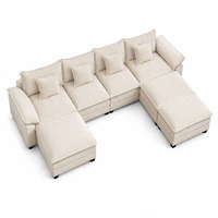 Canapé modulaire moderne en tissu en forme de L avec chaise longue inclinable et coussins moelleux pour salon