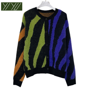 Suéteres de Punto para Mujer de Marca Privada, Diseño de Rayas de Zebra, Bloques de Color, Cuello Redondo, Cárdigan Corto de Punto, Textura Suave y Transpirable - Product Image 1