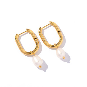 Pendientes de Aro Geométricos con Perla de Agua Dulce para Uso Diario - Product Image 5