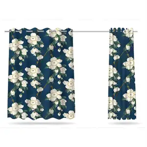 White large flowers Pattern 100% Polyester Curtain Fabric Support customization
