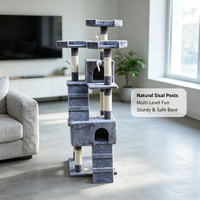 Arbre à chat multi-niveaux beige, poteaux à gratter en sisal, condos et rampes en peluche, jouets suspendus, mobilier de jeu d'intérieur pour chatons