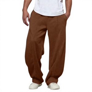 Pantalones de chándal de felpa tejida para hombre, OEM, al por mayor, holgados, de corte suelto, con cintura elástica, cordón y bolsillos, de pierna ancha - Product Image 2
