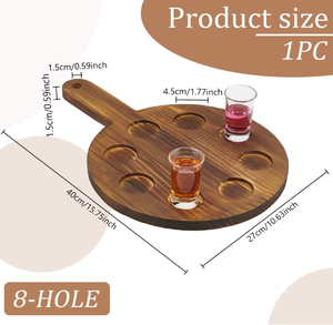 Flaches Rundes Holz-Bierproben-Set mit Schnapsglashalter, Holz-Bierflugbrett für 8 Gläser, Holz-Whiskey-Flugpaddel - Product Image 2
