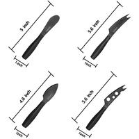 Ensemble de 4 couteaux à fromage modernes entièrement noirs, minimalistes, en acier inoxydable, durables, écologiques, portables et compatibles lave-vaisselle