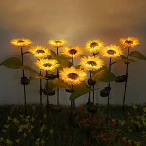 Lumières de fleurs décoratives à LED solaires étanches avec 2 et 3 et 4 tournesols