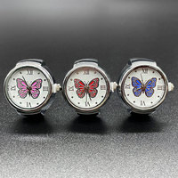 Jam tangan jari kuarsa Dial wanita, arloji Dial cincin kupu-kupu elastis hadiah dekorasi perhiasan Digital Mini Vintage jam Cincin hadiah