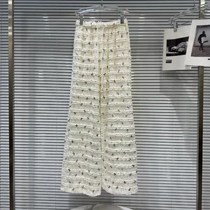 समर न्यू बो प्लीटेड पैंट महिलाओं की लेस ग्रेसफुल कैजुअल पैंट महिला प्राकृतिक कमर चौड़े पैर वाली ढीली पतलून