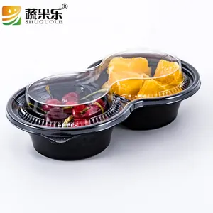 Dùng Một Lần 2 Bộ Phận Nhựa Chia Tươi Cắt Trái Cây Thực Phẩm Salad Container Với Riêng Biệt Nắp