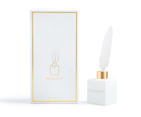 Diffuseur à bâtonnets en verre blanc mat avec plumes en céramique et bâtonnets en plâtre, ensemble diffuseur à bâtonnets, bouteille en verre pour diffuseur