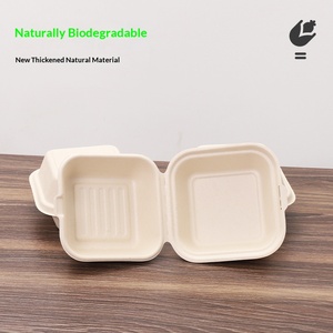 Boîte à burger carrée en <span class=keywords><strong>pulpe</strong></span>, conteneur jetable pour gâteaux bento, emballage à emporter pour desserts, boîte à lunch pique-nique, boîte alimentaire biodégradable - Product Image 4
