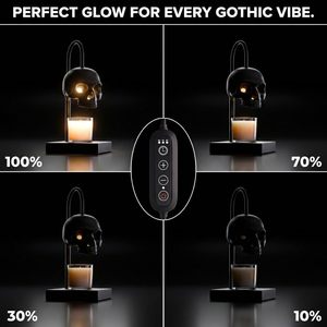 Lampe <span class=keywords><strong>chauffe</strong></span>-<span class=keywords><strong>bougie</strong></span> tête de mort avec minuterie et variateur d'intensité, lampe de table gothique noire - Product Image 2
