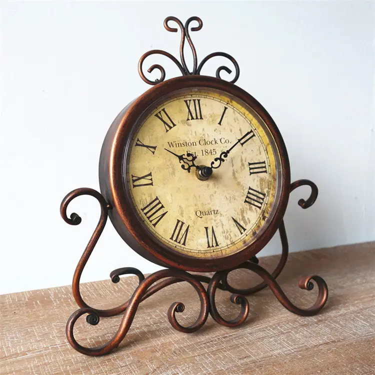 Escritorio decorativo de lujo Vintage antiguo bronce Metal reloj de mesa decoración del hogar